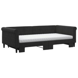 vidaXL Slaapbank onderschuifbed en matrassen 100x200 cm fluweel zwart