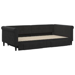 vidaXL Slaapbank met onderschuifbed en lades 100x200 cm fluweel zwart
