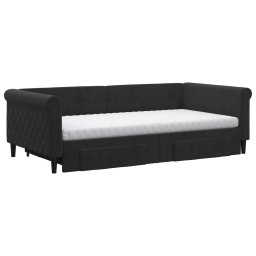 vidaXL Slaapbank met onderschuifbed en lades 100x200 cm fluweel zwart
