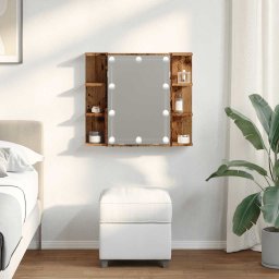 vidaXL Spiegelkast met LED-verlichting 70x16,5x60 cm oud houtkleurig