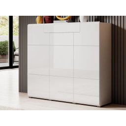 Hoge commode TOMASSON 3 deuren 1 lade wit/hoogglans wit