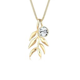 Elli Halsketting Olijfblad branch 925 Sterling Zilver Kristal