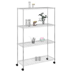 vidaXL Opbergrek 4-laags met wielen 200 kg 90x35x142 cm chroomkleurig