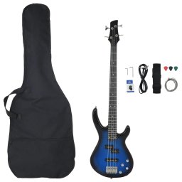 vidaXL Basgitaar voor beginners elektrisch met tas 4/4 46" blauw zwart