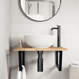vidaXL Badkamer wandschap staal en massief acaciahout