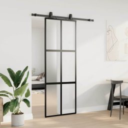 vidaXL Schuifdeur met beslagset 76x205 cm gehard glas zwart