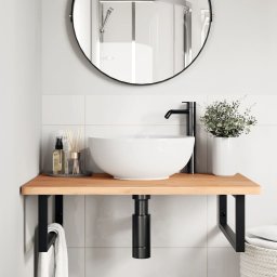 vidaXL Badkamer wandschap staal en massief beukenhout
