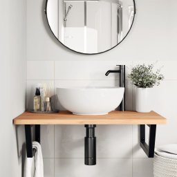 vidaXL Badkamer wandschap staal en massief beukenhout