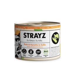6x200g STRAYZ BIO cat biologische kalkoen & biologische wortel in jus natvoer voor katten