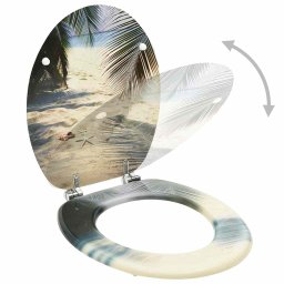 vidaXL Toiletbril met deksel strand MDF