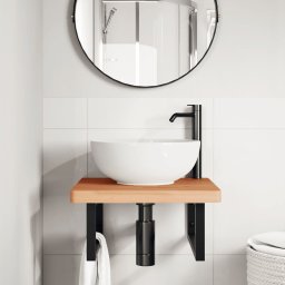 vidaXL Badkamer wandschap staal en massief beukenhout