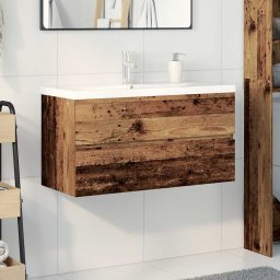 vidaXL Wastafelkast met ingebouwde wasbak en kraan oud houtkleurig