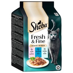 Sheba Fresh & Fine in Gelei/Saus Kattenvoer Megapack 12 x 50 g - Zalm, Tonijn & Forel in Saus