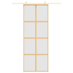 vidaXL Schuifdeur 76x205 cm mat ESG-glas en aluminium goudkleurig