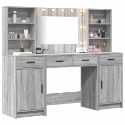 vidaXL Make-up tafel set met LED 3 st Grijs Sonoma 158,5 x 41 x 135 cm