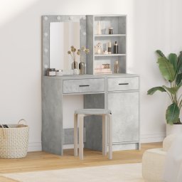 vidaXL Make-up tafel set met LED 2 st Beton Grijs Bewerkt hout