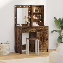vidaXL Make-up tafel set met LED 2 st Gerookt eiken Bewerkt hout