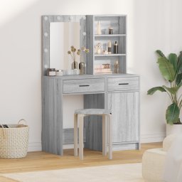 vidaXL Make-up tafel set met LED 2 st Grijs Sonoma Bewerkt hout