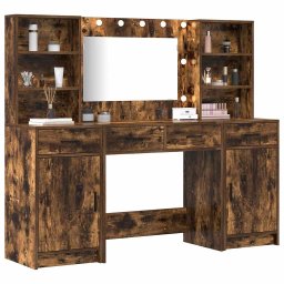 vidaXL Make-up tafel set met LED 3 st Gerookt eiken