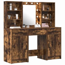 vidaXL Make-up tafel set met LED 3 st Gerookt eiken 50 x 41 x 135 cm