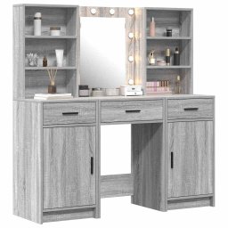 vidaXL Make-up tafel set met LED 3 st Grijs Sonoma 50 x 41 x 135 cm