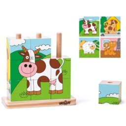 Woody Kubuspuzzel Dieren (9 stukjes)