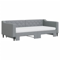 vidaXL Slaapbank onderschuifbed en matrassen 90x190 cm stof lichtgrijs