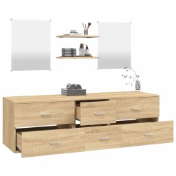 vidaXL 5-delige Badkamermeubelset bewerkt hout eikenkleurig