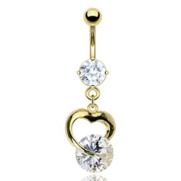 Navelpiercing hartje met steentje hanger - goud