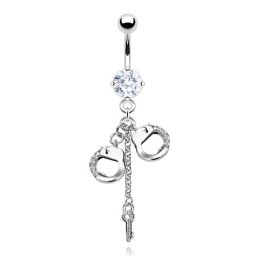 Navelpiercing ketting handboeien - zilver wit