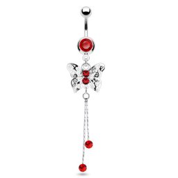 Navelpiercing vlinder hanger - rood