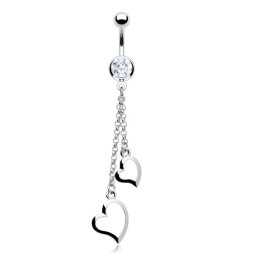 Navelpiercing dubbel hanger hart - zilver
