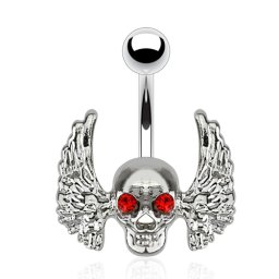 Navelpiercing skull met angel wings - zilver