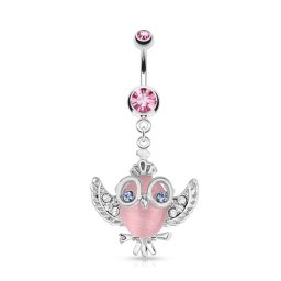 Navelpiercing uiltje - zilver roze