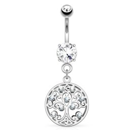 Navelpiercing life tree met CZ steentjes - zilver