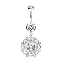 Navelpiercing hanger vintage mandala - zilver