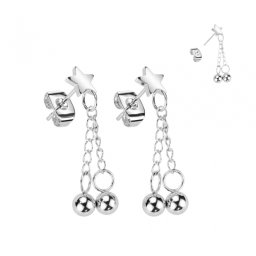 Oorbellen ster met ketting hanger - zilver