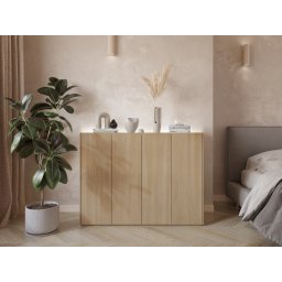 Schoenenkast PEASY 4 deuren scandinavische eik/hoogglans wit