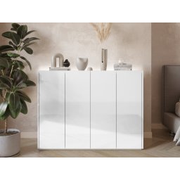 Schoenenkast PEASY 4 deuren hoogglans wit/scandinavische eik