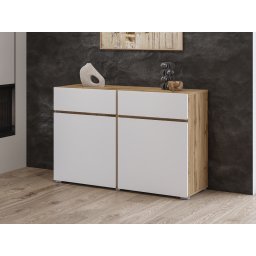 Commode CROSSAIR 2 deuren 2 lades wit/wotan eik