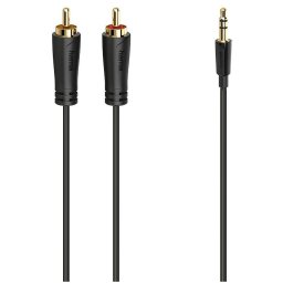 Hama Audiokabel, 3,5-mm-jack-stekker - 2 cinch-stekker, stereo, verguld, 3,0 m Mini jack kabel Zwart