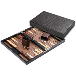 Backgammon - Houten Kist met Krokodillen Relief