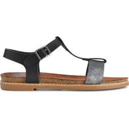PS Poelman Dames - Maat 41 - Sandalen - Lizzy - Zwart met Zilver Metallic Snake Print