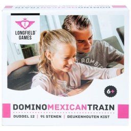 Domino Dubbel 12 - Mexican Train in houten kist