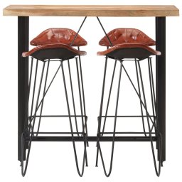 vidaXL 5-delige Barset massief hout en echt leer