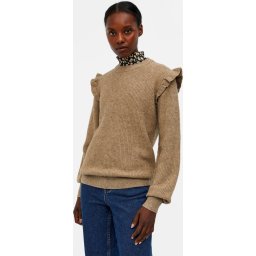 Object - Maat XS - Malena L/s Ruffle Pullover Truien & vesten Dames - Sweater - Hoodie - Vest- Bruin