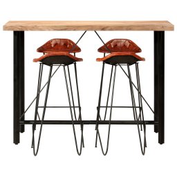 vidaXL 5-delige Barset massief hout en echt leer
