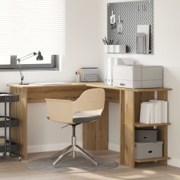 vidaXL Hoekbureau Artisan Eiken Bewerkt hout 140 x 113,5 x 75 cm