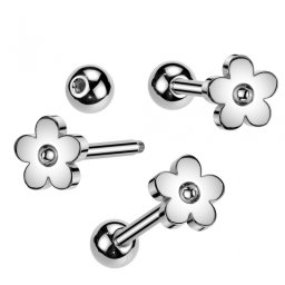 Tongpiercing bloem zilver met putje midden 1.6x16 - zilver