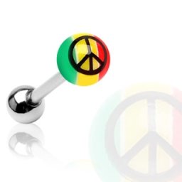 Tongpiercing rasta kleur, peace 1.6x16